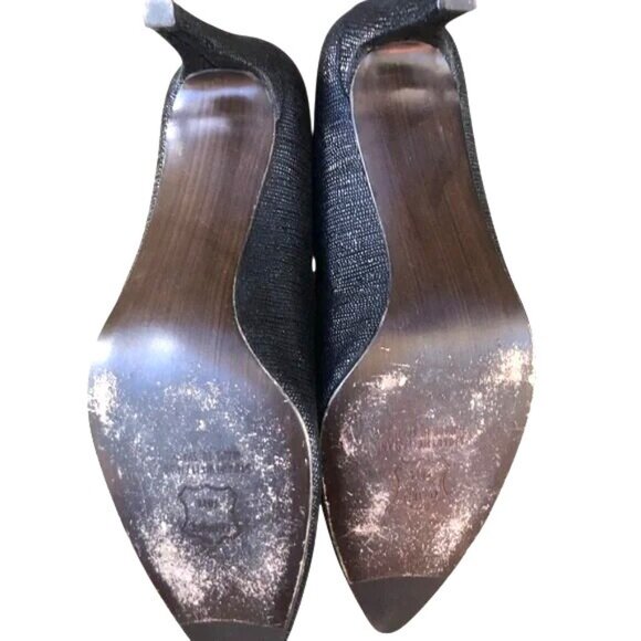 Stuart Weitzman Black Textured Leather Pointed Toe Pumps Size 7.5 Womens Heels - Picture 6 of 6